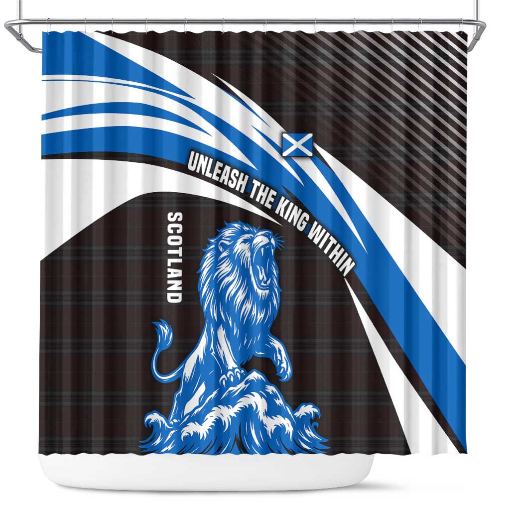 Scotland Lion Shower Curtain with Blue and White Saltire and Tartan Pattern - Wonder Print Shop