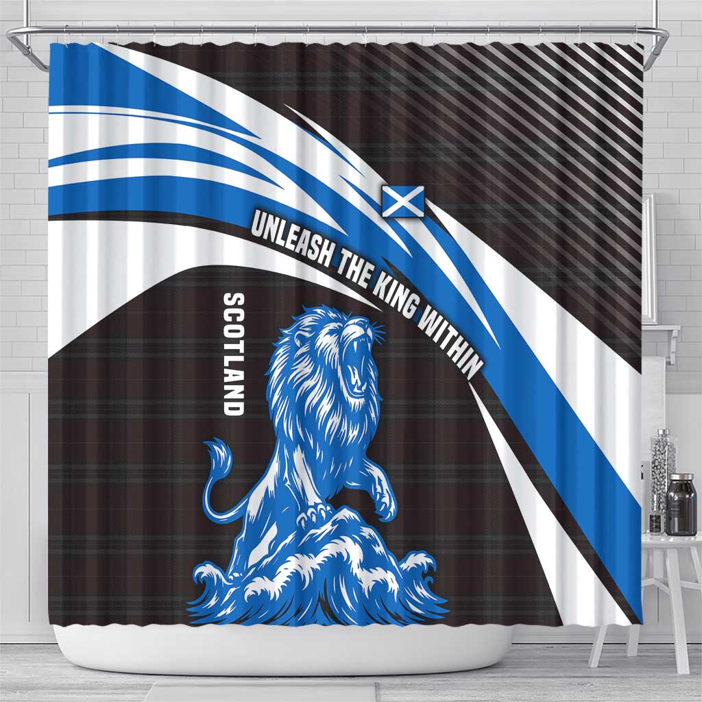 Scotland Lion Shower Curtain with Blue and White Saltire and Tartan Pattern - Wonder Print Shop