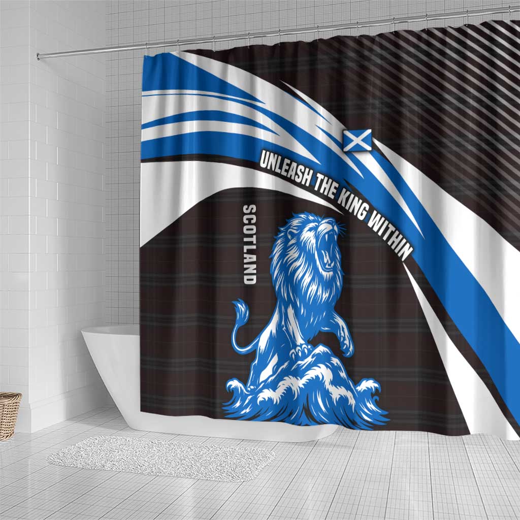 Scotland Lion Shower Curtain with Blue and White Saltire and Tartan Pattern - Wonder Print Shop