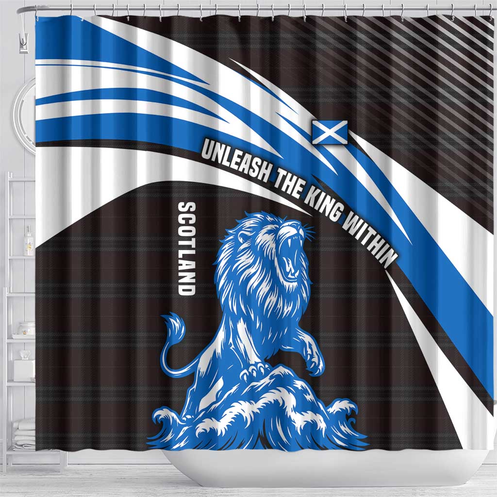 Scotland Lion Shower Curtain with Blue and White Saltire and Tartan Pattern - Wonder Print Shop