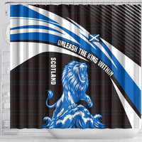 Scotland Lion Shower Curtain with Blue and White Saltire and Tartan Pattern - Wonder Print Shop