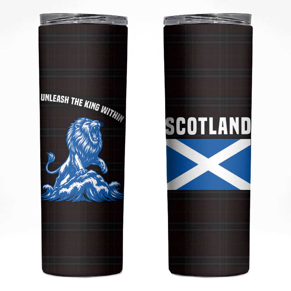 Scotland Lion Skinny Tumbler with Blue and White Saltire and Tartan Pattern - Wonder Print Shop