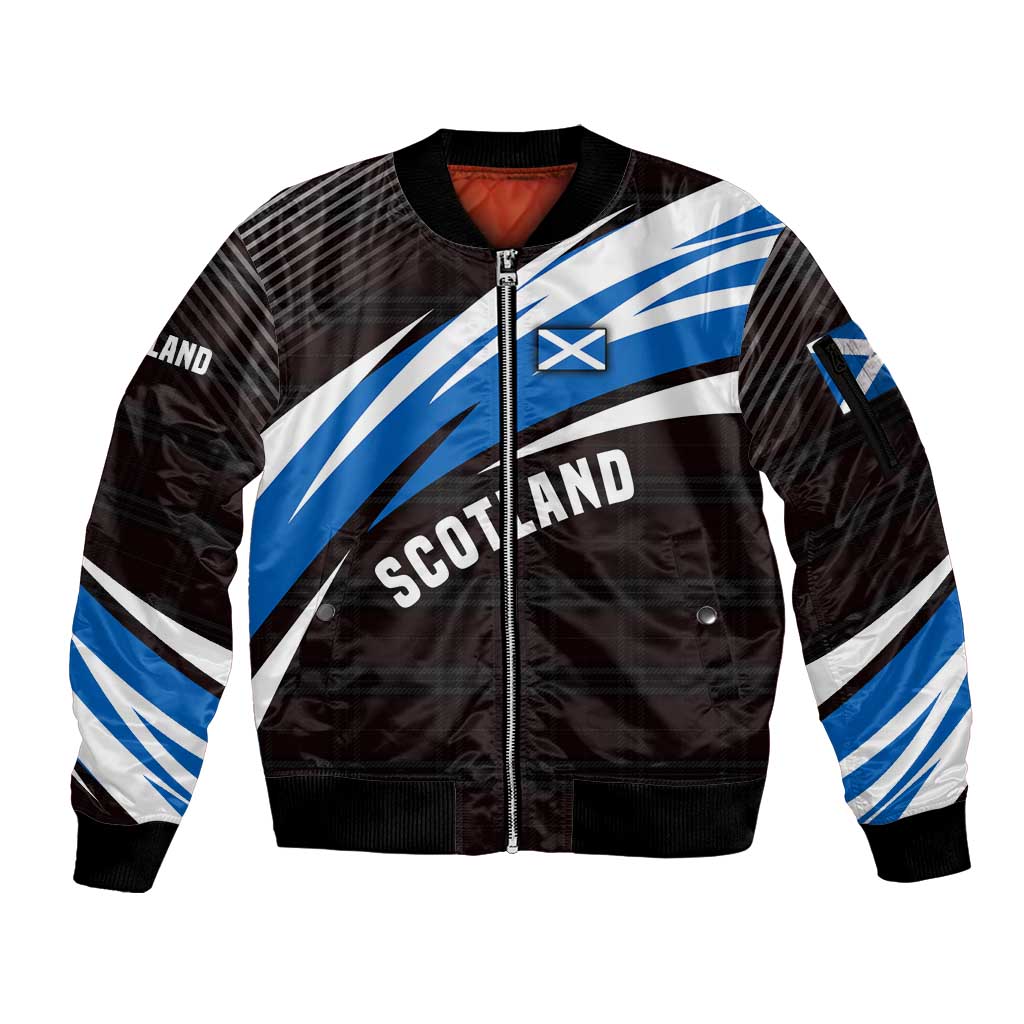 Scotland Lion Sleeve Zip Bomber Jacket with Blue and White Saltire and Tartan Pattern - Wonder Print Shop