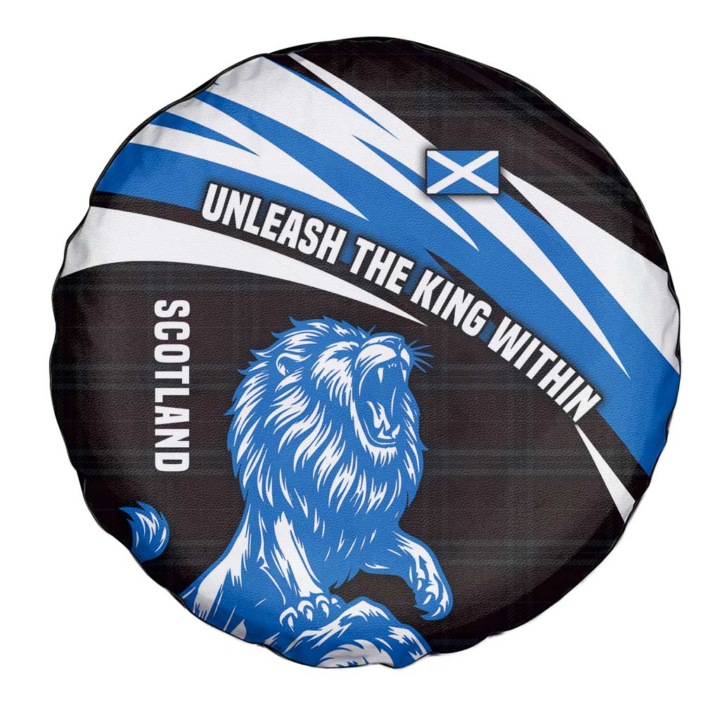 Scotland Lion Spare Tire Cover with Blue and White Saltire and Tartan Pattern - Wonder Print Shop