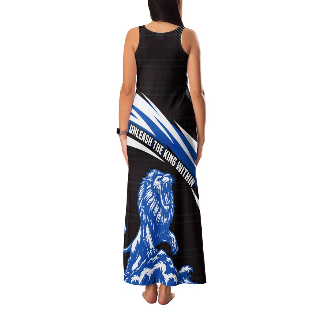 Scotland Lion Tank Maxi Dress with Blue and White Saltire and Tartan Pattern - Wonder Print Shop