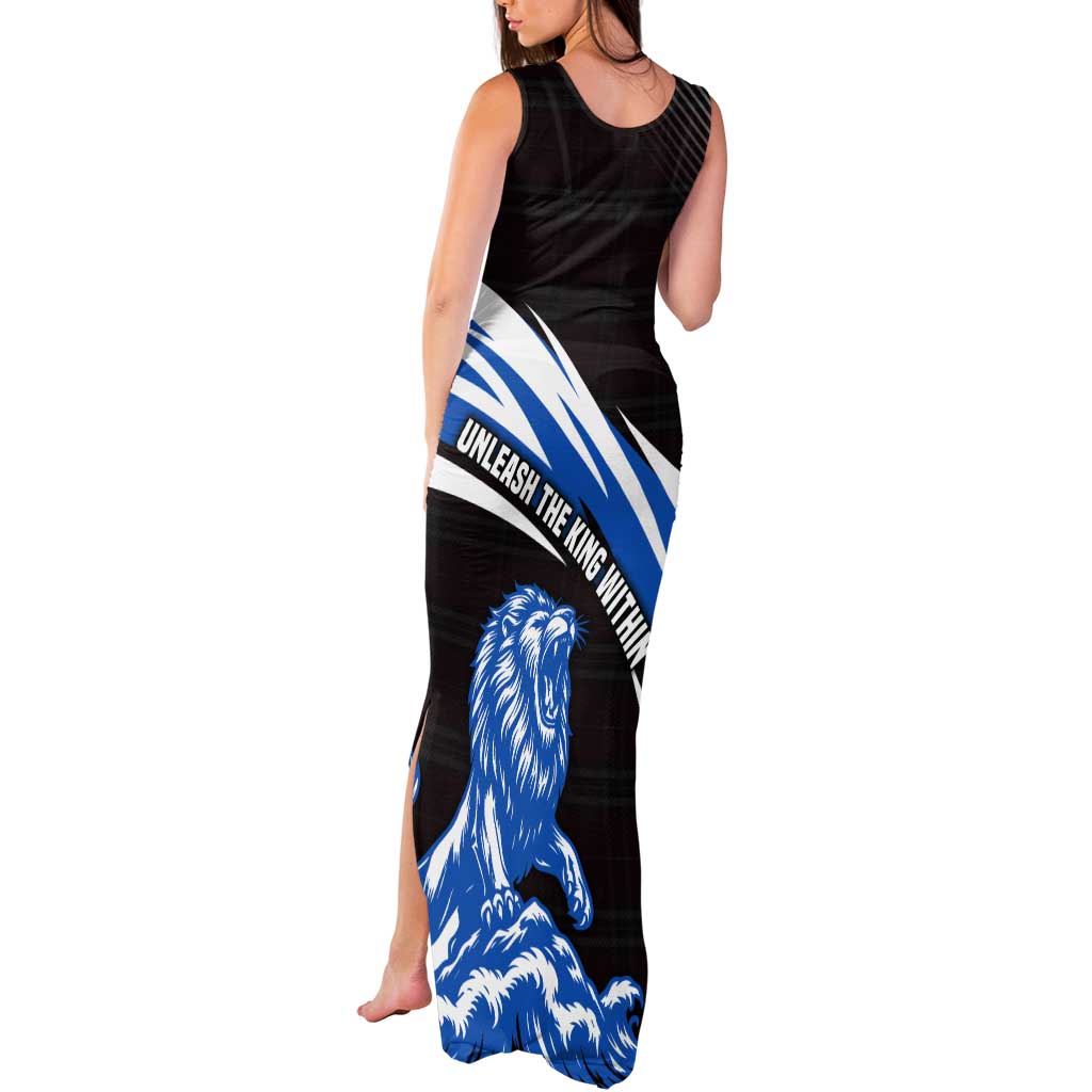 Scotland Lion Tank Maxi Dress with Blue and White Saltire and Tartan Pattern - Wonder Print Shop
