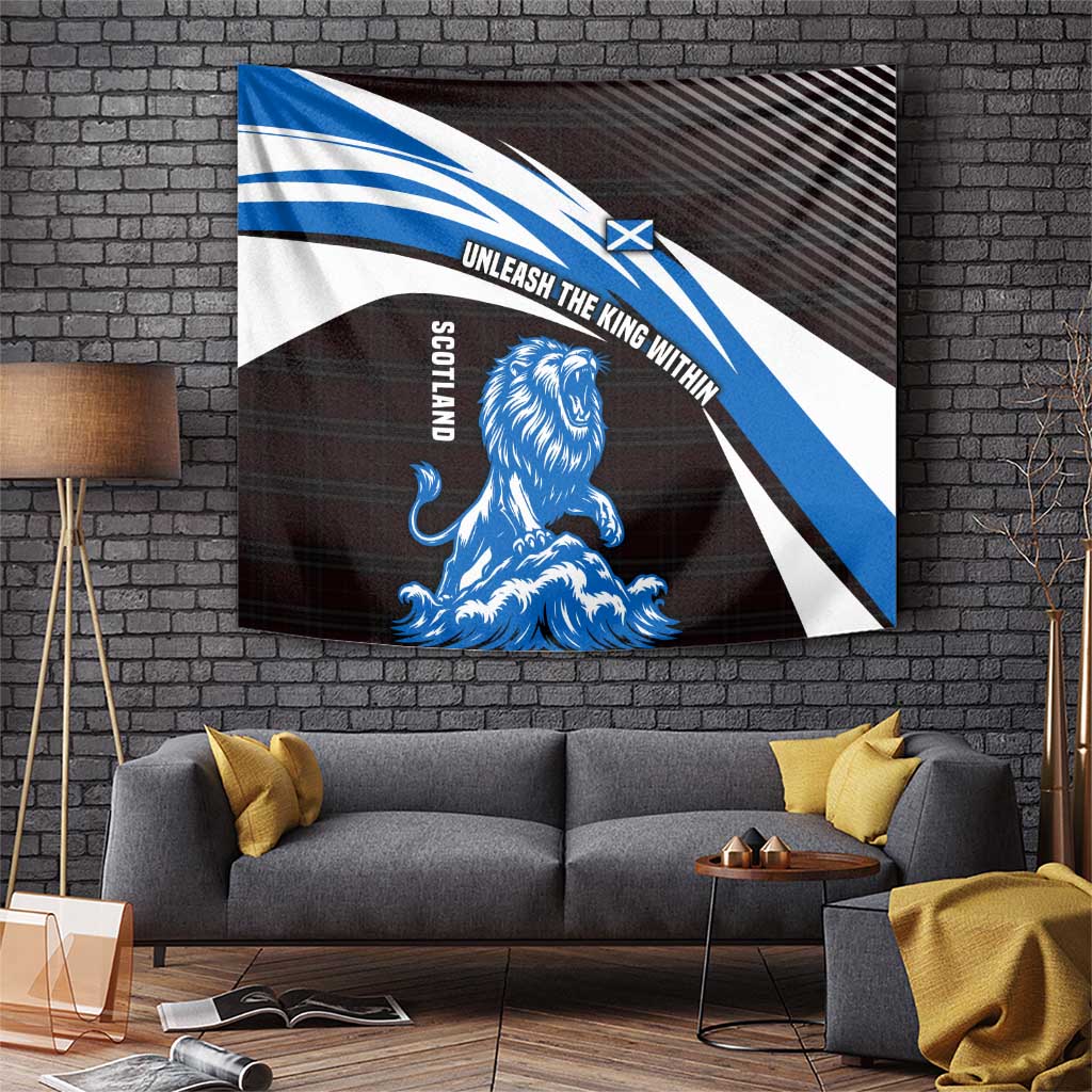 Scotland Lion Tapestry with Blue and White Saltire and Tartan Pattern - Wonder Print Shop