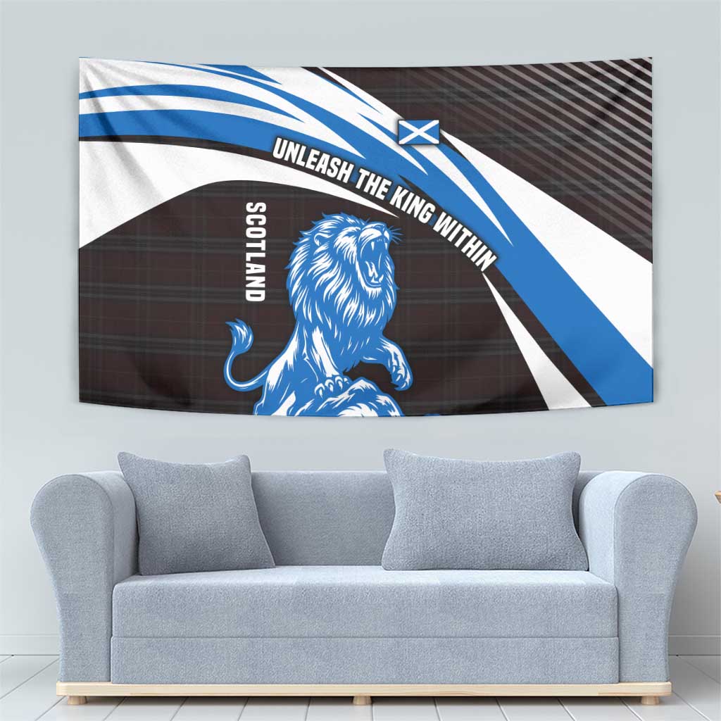 Scotland Lion Tapestry with Blue and White Saltire and Tartan Pattern - Wonder Print Shop