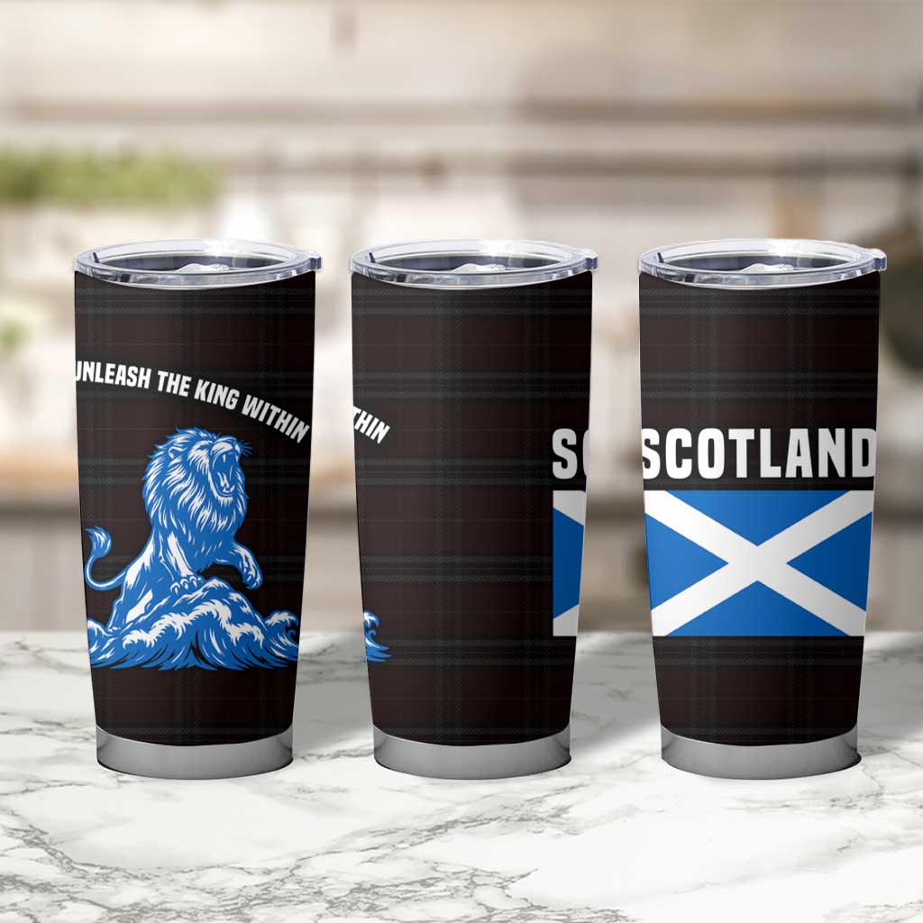Scotland Lion Tumbler Cup with Blue and White Saltire and Tartan Pattern - Wonder Print Shop