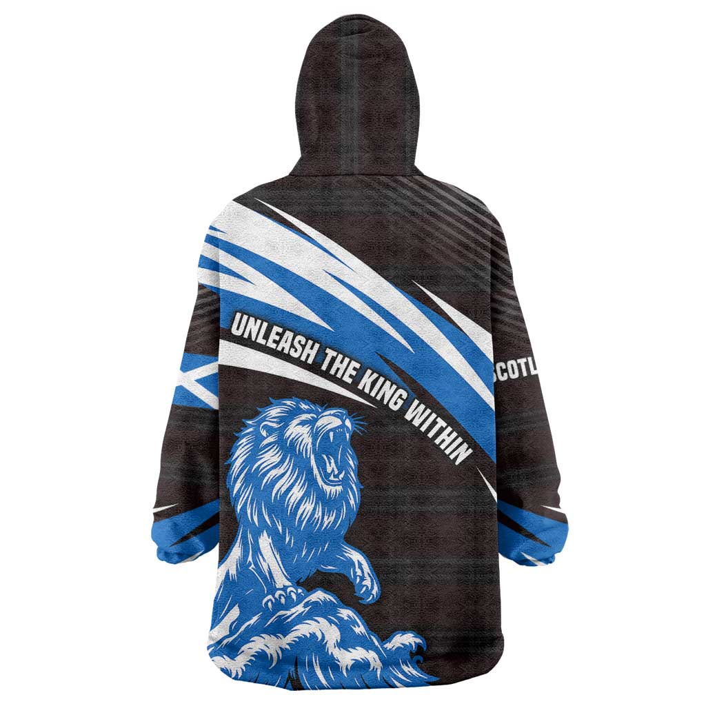 Scotland Lion Wearable Blanket Hoodie with Blue and White Saltire and Tartan Pattern - Wonder Print Shop