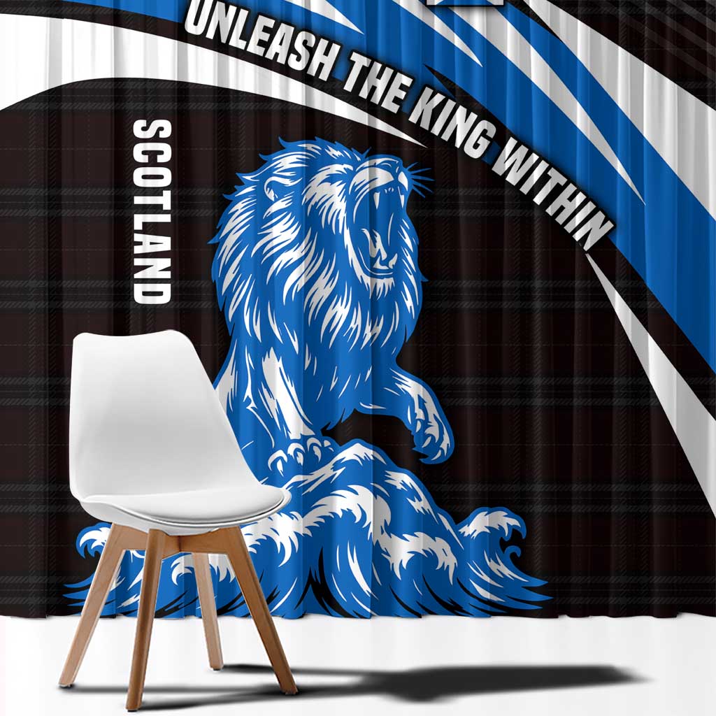 Scotland Lion Window Curtain with Blue and White Saltire and Tartan Pattern - Wonder Print Shop