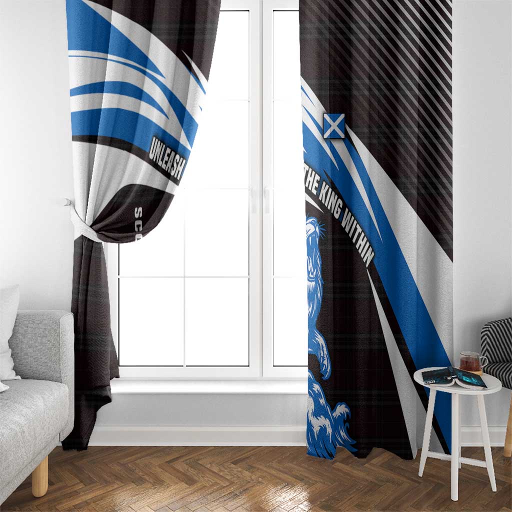 Scotland Lion Window Curtain with Blue and White Saltire and Tartan Pattern - Wonder Print Shop