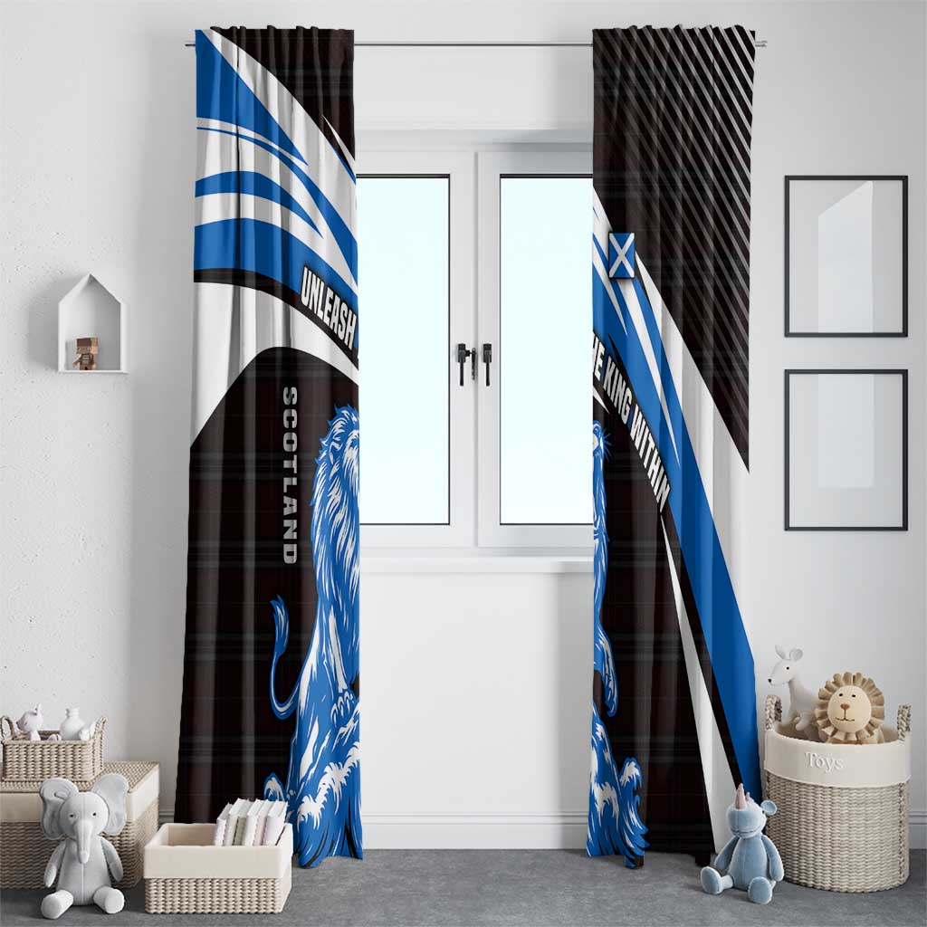 Scotland Lion Window Curtain with Blue and White Saltire and Tartan Pattern - Wonder Print Shop