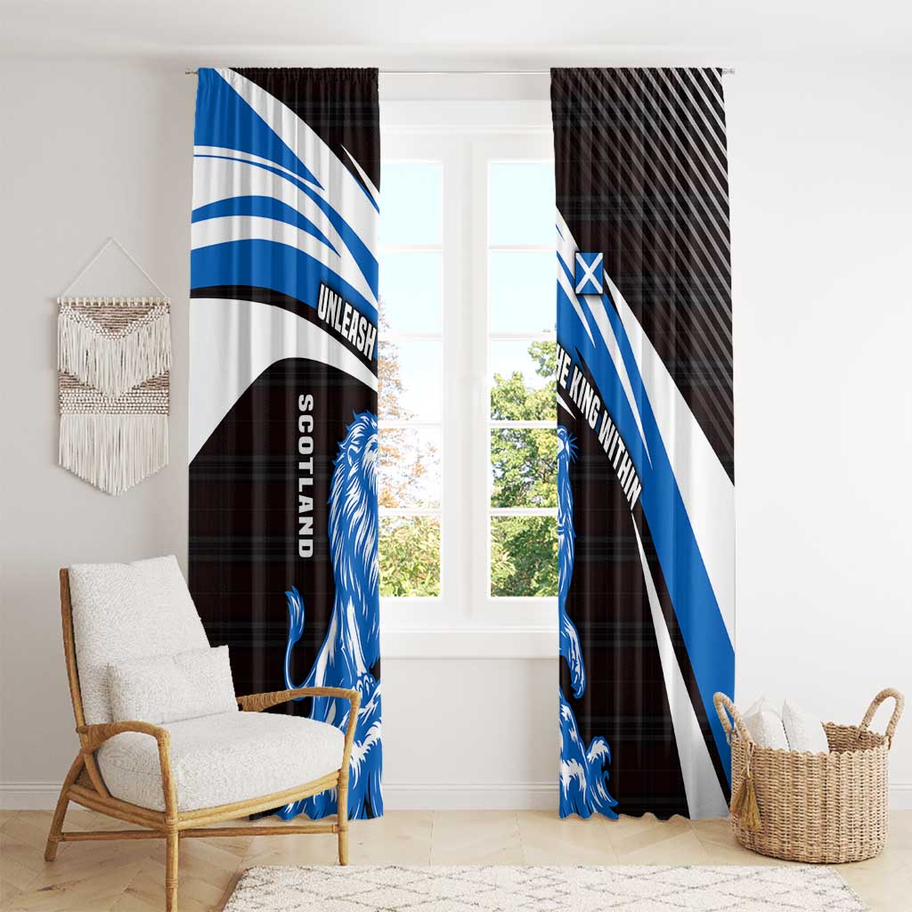 Scotland Lion Window Curtain with Blue and White Saltire and Tartan Pattern - Wonder Print Shop
