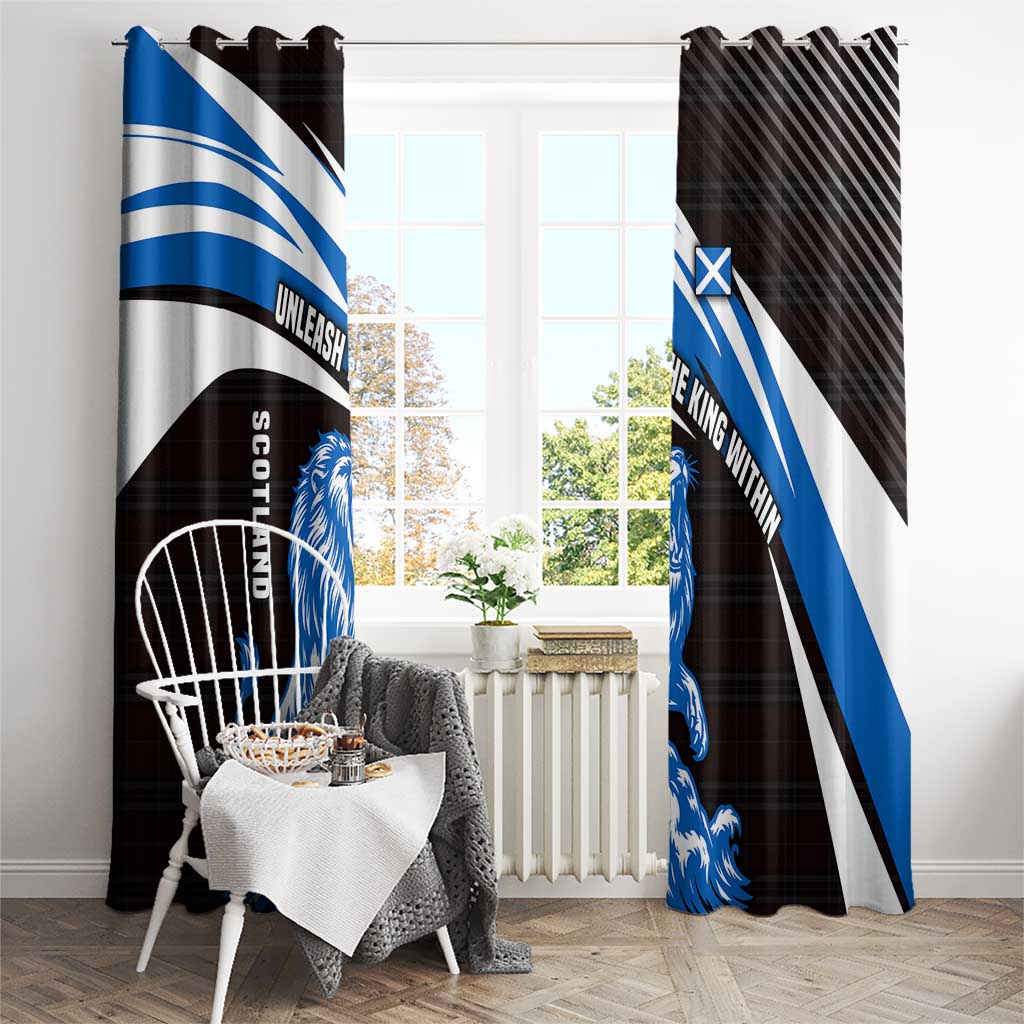 Scotland Lion Window Curtain with Blue and White Saltire and Tartan Pattern - Wonder Print Shop
