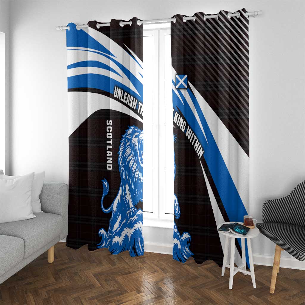 Scotland Lion Window Curtain with Blue and White Saltire and Tartan Pattern - Wonder Print Shop