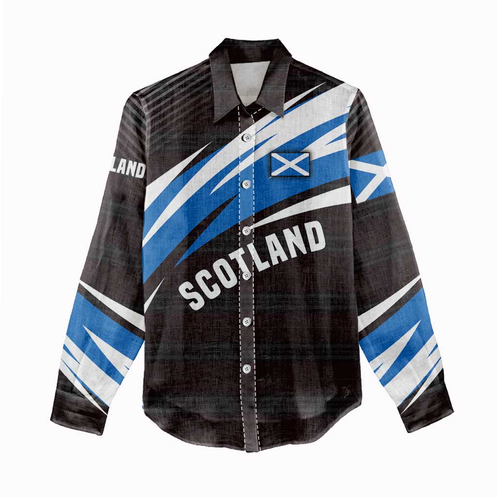 Scotland Lion Women Casual Shirt with Blue and White Saltire and Tartan Pattern - Wonder Print Shop