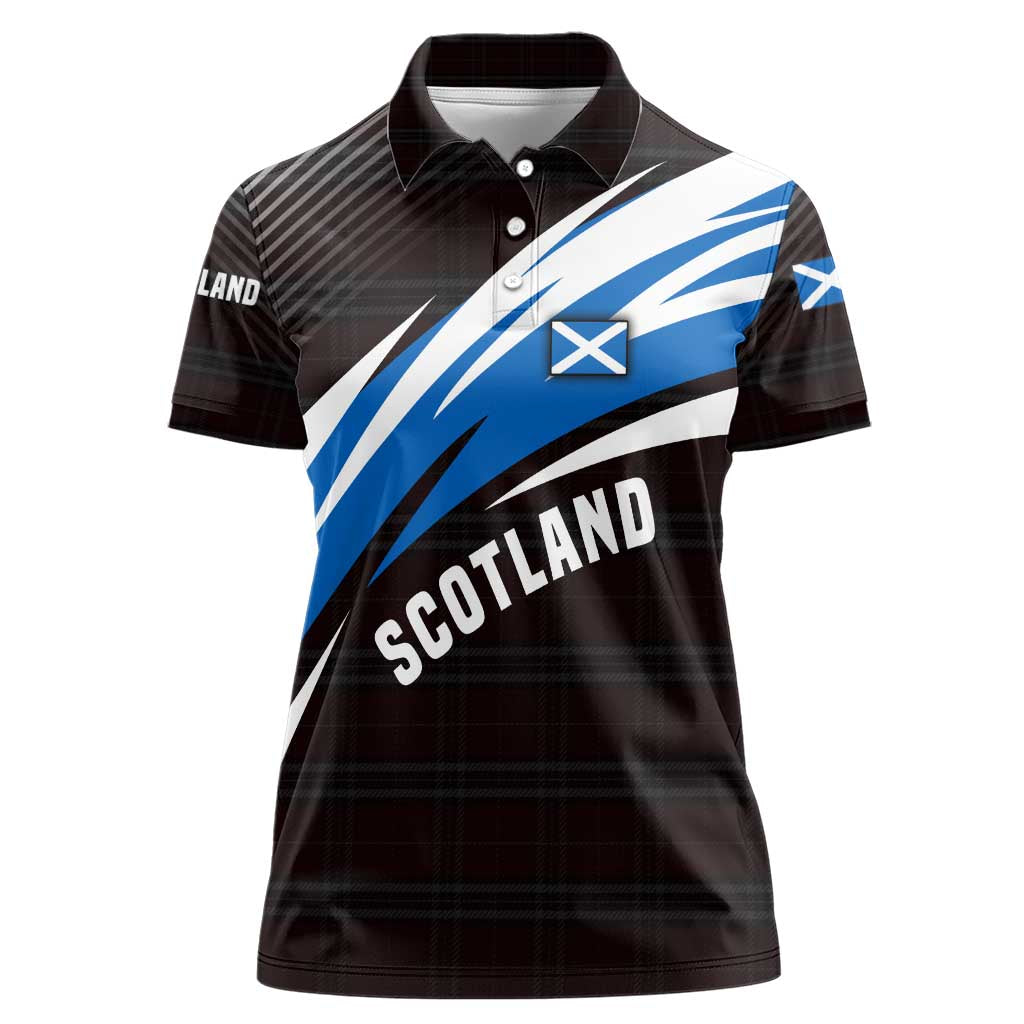 Scotland Lion Women Polo Shirt with Blue and White Saltire and Tartan Pattern - Wonder Print Shop