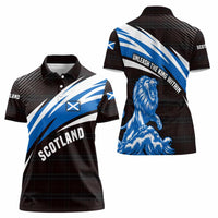 Scotland Lion Women Polo Shirt with Blue and White Saltire and Tartan Pattern - Wonder Print Shop
