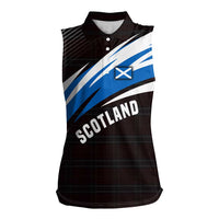 Scotland Lion Women Sleeveless Polo Shirt with Blue and White Saltire and Tartan Pattern - Wonder Print Shop