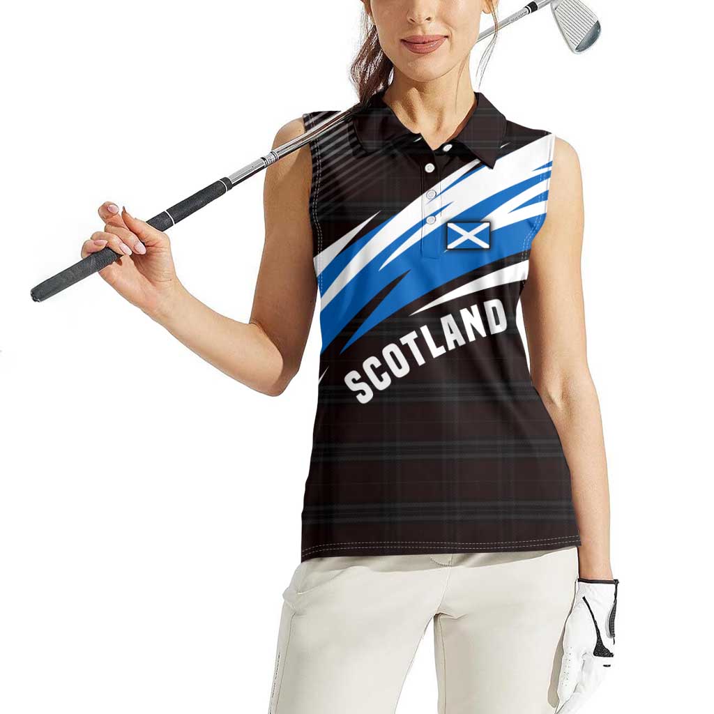 Scotland Lion Women Sleeveless Polo Shirt with Blue and White Saltire and Tartan Pattern - Wonder Print Shop