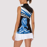 Scotland Lion Women Sleeveless Polo Shirt with Blue and White Saltire and Tartan Pattern - Wonder Print Shop