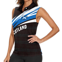 Scotland Lion Women Sleeveless Polo Shirt with Blue and White Saltire and Tartan Pattern - Wonder Print Shop