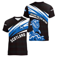 Scotland Lion Women V-Neck T-Shirt with Blue and White Saltire and Tartan Pattern - Wonder Print Shop