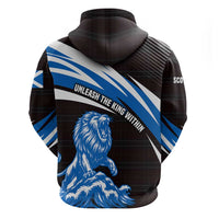 Scotland Lion Zip Hoodie with Blue and White Saltire and Tartan Pattern - Wonder Print Shop