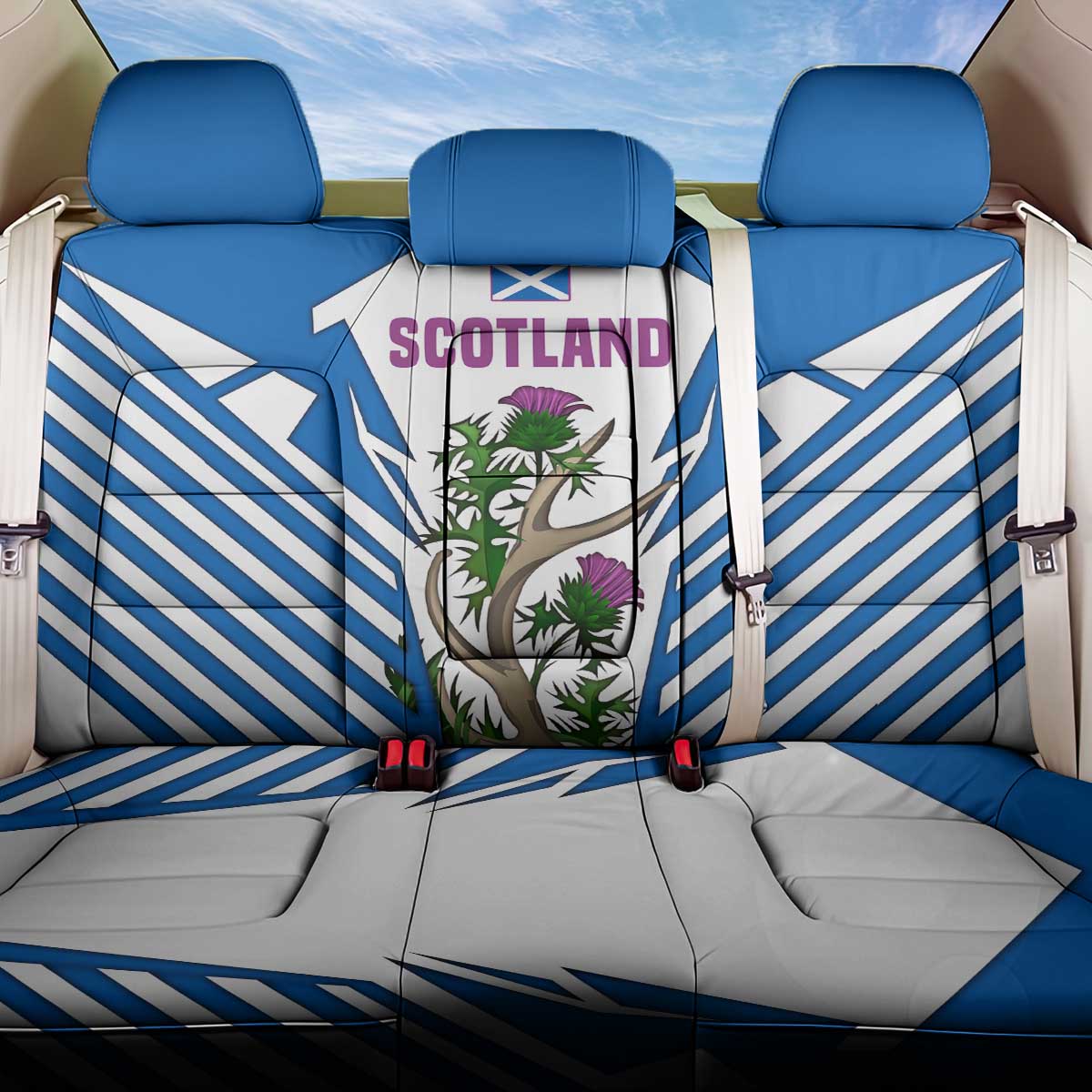 Scotland Thistle and Saltire Back Car Seat Cover with Blue and White National Design - Wonder Print Shop