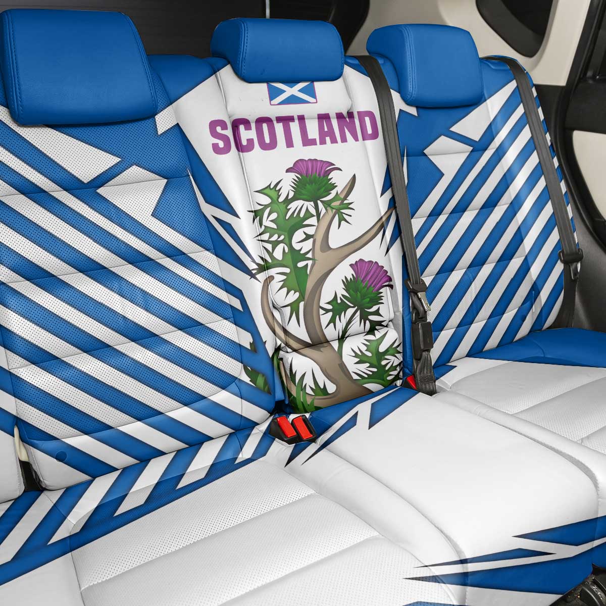 Scotland Thistle and Saltire Back Car Seat Cover with Blue and White National Design - Wonder Print Shop