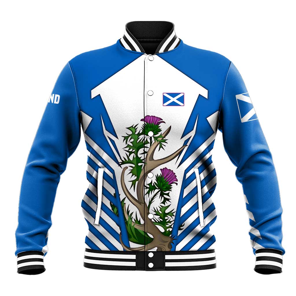 Scotland Thistle and Saltire Baseball Jacket with Blue and White National Design - Wonder Print Shop