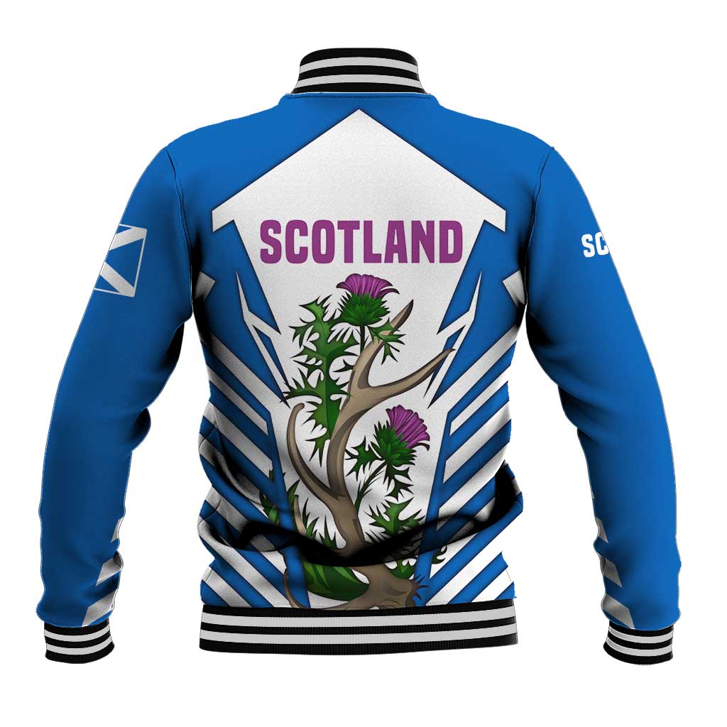 Scotland Thistle and Saltire Baseball Jacket with Blue and White National Design - Wonder Print Shop