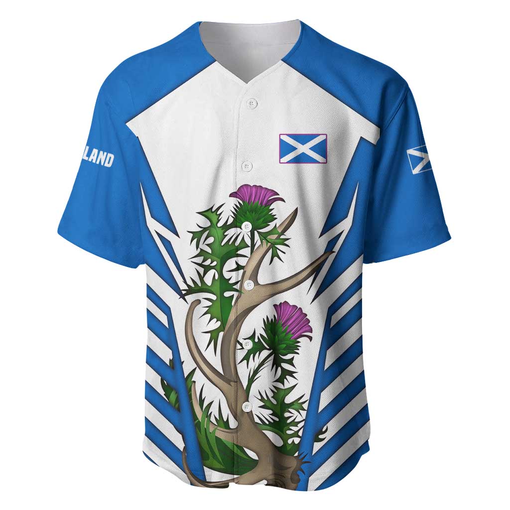 Scotland Thistle and Saltire Baseball Jersey with Blue and White National Design - Wonder Print Shop