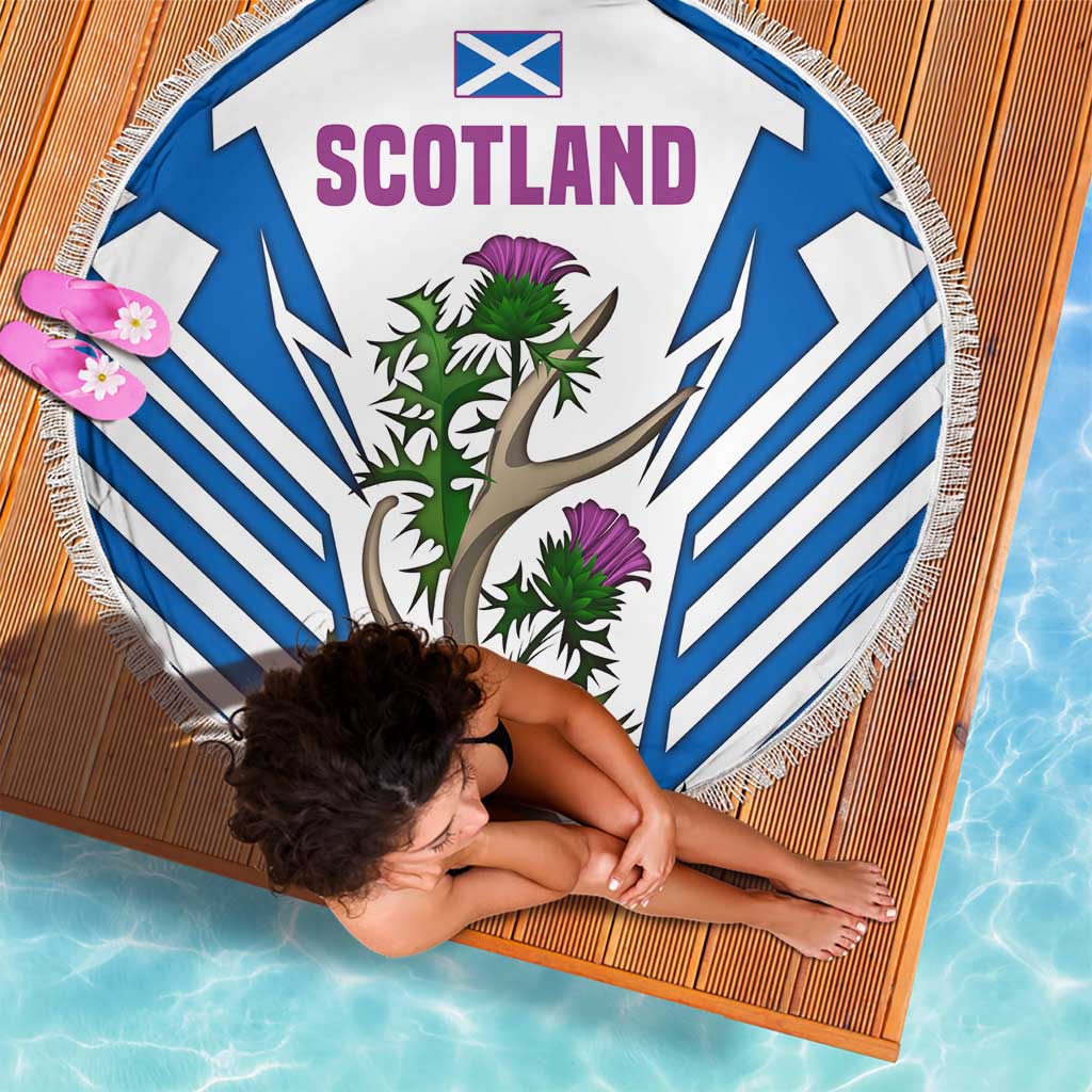 Scotland Thistle and Saltire Beach Blanket with Blue and White National Design - Wonder Print Shop