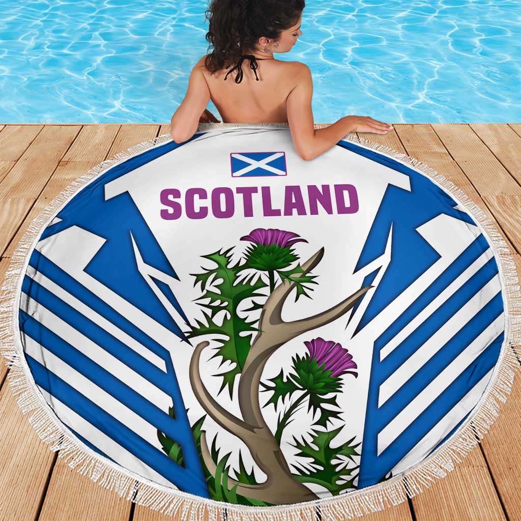 Scotland Thistle and Saltire Beach Blanket with Blue and White National Design - Wonder Print Shop