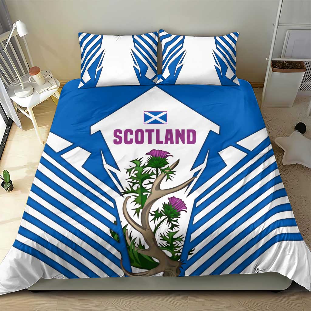 Scotland Thistle and Saltire Bedding Set with Blue and White National Design - Wonder Print Shop