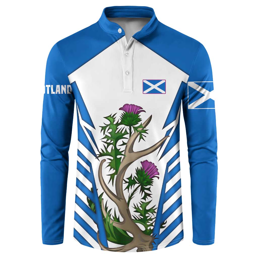 Scotland Thistle and Saltire Button Sweatshirt with Blue and White National Design - Wonder Print Shop