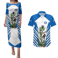 Scotland Thistle and Saltire Couples Matching Puletasi and Hawaiian Shirt with Blue and White National Design - Wonder Print Shop