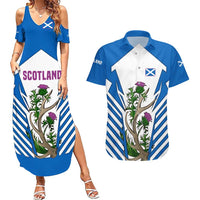 Scotland Thistle and Saltire Couples Matching Summer Maxi Dress and Hawaiian Shirt with Blue and White National Design - Wonder Print Shop
