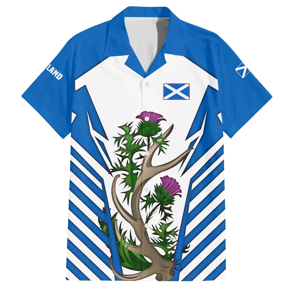 Scotland Thistle and Saltire Family Matching Off The Shoulder Long Sleeve Dress and Hawaiian Shirt with Blue and White National Design - Wonder Print Shop