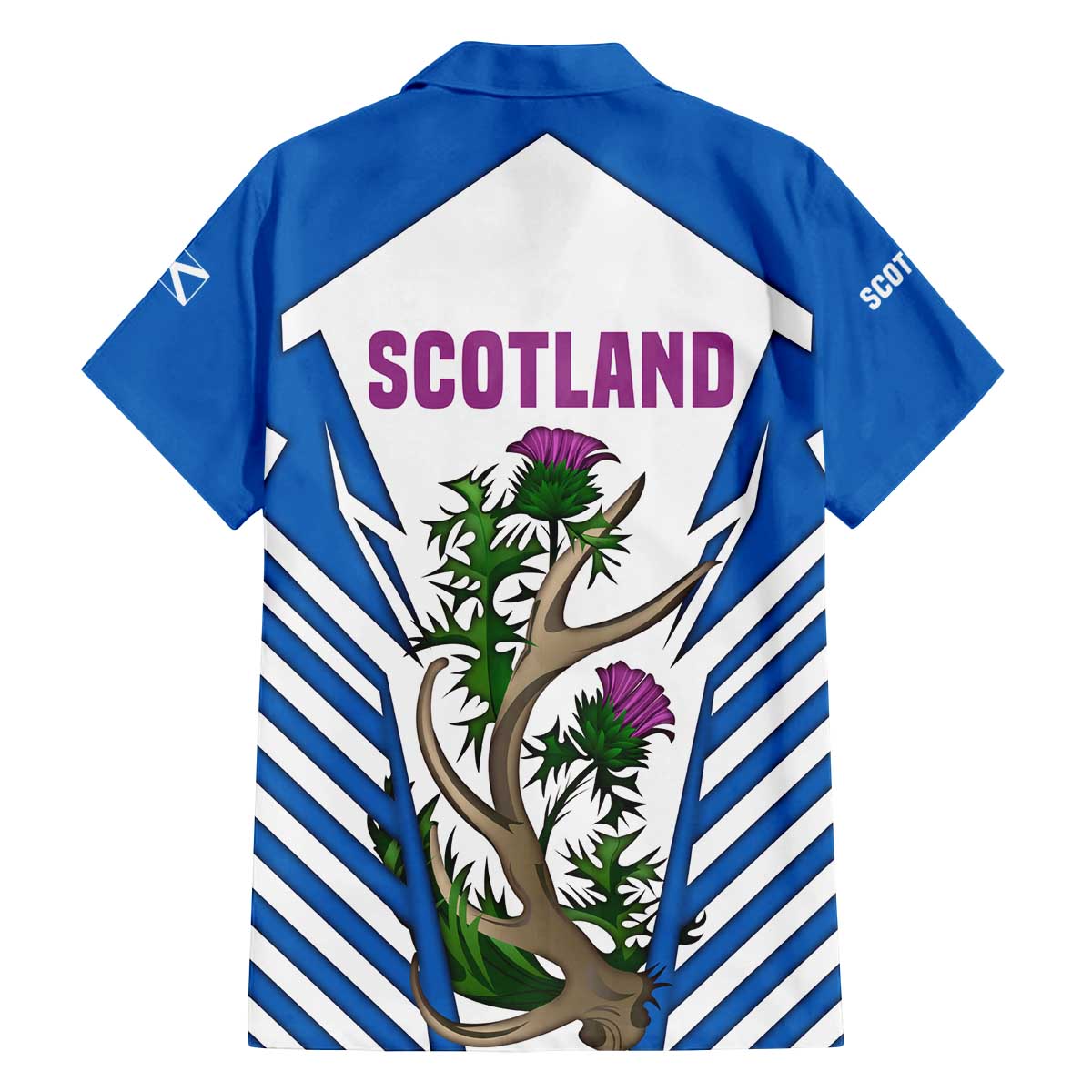 Scotland Thistle and Saltire Family Matching Off The Shoulder Long Sleeve Dress and Hawaiian Shirt with Blue and White National Design - Wonder Print Shop