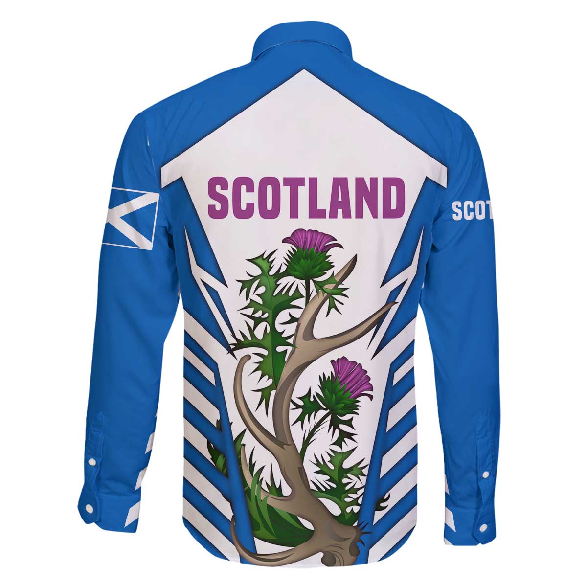 Scotland Thistle and Saltire Family Matching Off The Shoulder Long Sleeve Dress and Hawaiian Shirt with Blue and White National Design - Wonder Print Shop