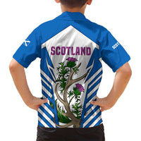 Scotland Thistle and Saltire Family Matching Off Shoulder Maxi Dress and Hawaiian Shirt with Blue and White National Design - Wonder Print Shop