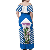 Scotland Thistle and Saltire Family Matching Off Shoulder Maxi Dress and Hawaiian Shirt with Blue and White National Design - Wonder Print Shop