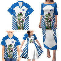 Scotland Thistle and Saltire Family Matching Puletasi and Hawaiian Shirt with Blue and White National Design - Wonder Print Shop