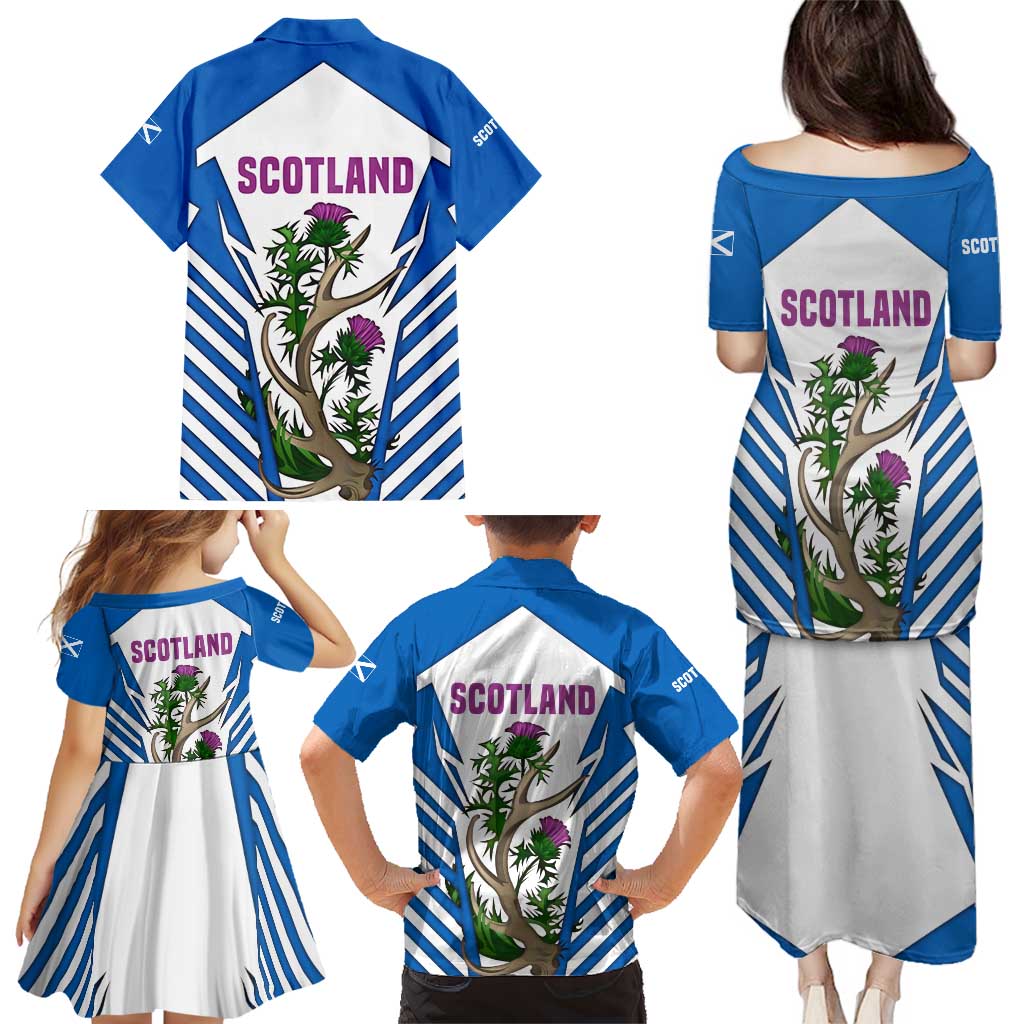 Scotland Thistle and Saltire Family Matching Puletasi and Hawaiian Shirt with Blue and White National Design - Wonder Print Shop