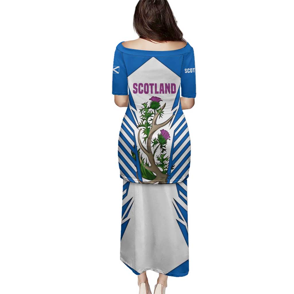 Scotland Thistle and Saltire Family Matching Puletasi and Hawaiian Shirt with Blue and White National Design - Wonder Print Shop