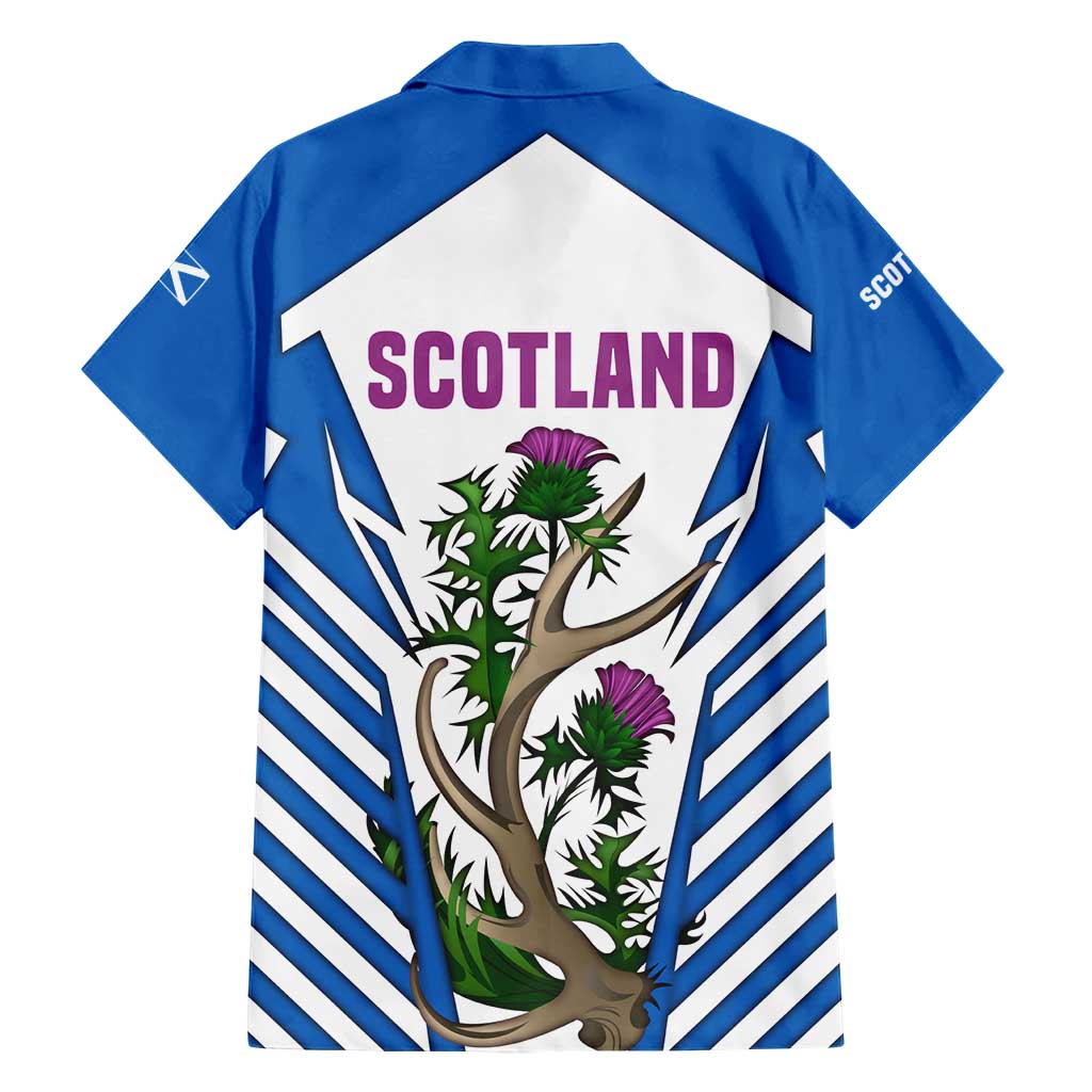 Scotland Thistle and Saltire Family Matching Short Sleeve Bodycon Dress and Hawaiian Shirt with Blue and White National Design - Wonder Print Shop