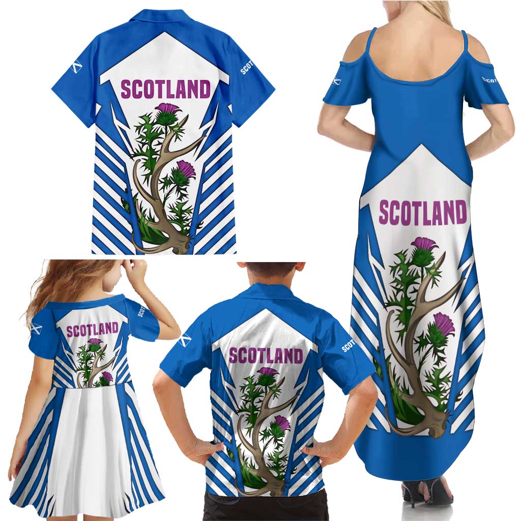 Scotland Thistle and Saltire Family Matching Summer Maxi Dress and Hawaiian Shirt with Blue and White National Design - Wonder Print Shop